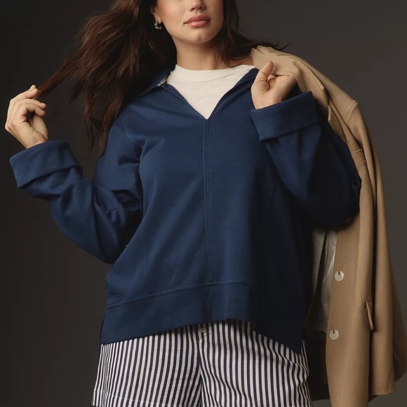 Anthropologie Blue Johnny Collar Pullover - Picture 3 of 7